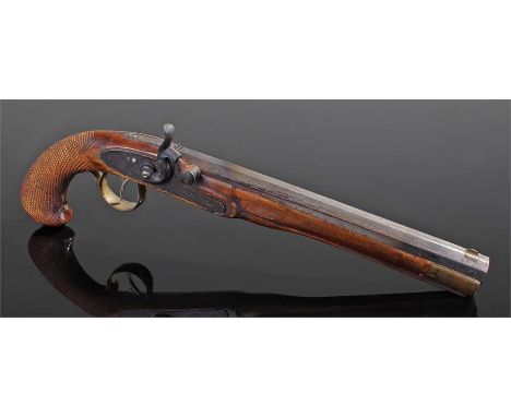 Deactivated 20th Century Muzzle loading pistol, .44 calibre, engraved plate and hammer, deactivation number RN2104164BPH, 22/