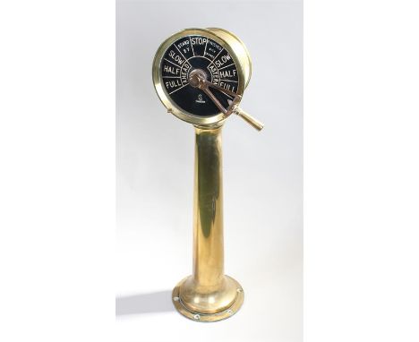Chadburn ships telegraph, of typical form with a glass plate, signed dial with Full to Stop, set on a tapered pedestal stand 