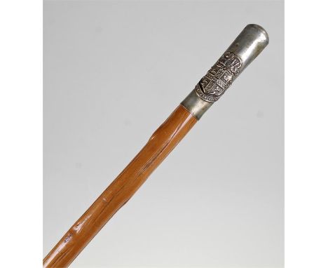 Cambridge University swagger stick,  the stick with a metal tip with the crest Universitas Cantabrigiensis, 67cm long