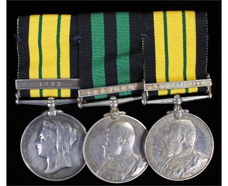 Group of three, East and West Africa, bar 1892, Ashanti, Bar Kumassi, Africa General Service medal bar Aro 1901-1902 (119 Pte