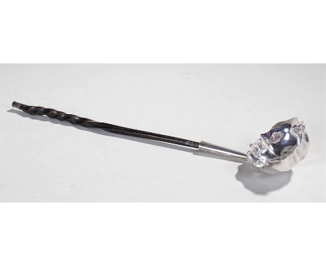 18th Century whale baleen and silver toddy ladle, the shaped silver bowl with rubbed marks, S T*S engraved to the bowl, with 