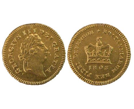 George III Guinea, 1803, first laur. Head, reverse crown, date below 1803 (S.3739)