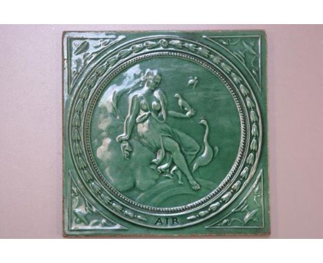 A 19thc Minton Thollins &amp; Co. green glazed tile depicting the element, Air (20cm square), £40-60