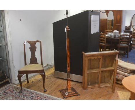 An Edwardian copper adjustable column oil floor lamp base, the square column with cast C scroll moulded base, raised on pad f