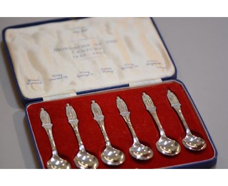 A set of Sheffield silver Coronation souvenir teaspoons Monarchs of the Century 1837-1937, complete with original case, Sheff
