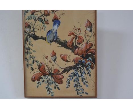 Original sketch for wallpaper/fabric print, Blue Tit on a branch,  pencil sketch highlighted with wash and ink (50cm x 40cm),