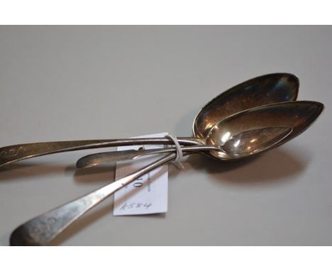 Two Georgian London silver Old English pattern table spoons with engraved cypher C makers mark AB&amp;WR and a Georgian Scott