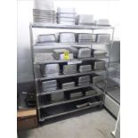 assorted s/s baking tins c/w s/s shelf on casters