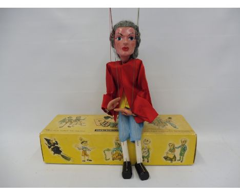 A boxed Pelham puppet 'Prince Charming', believed 1950s, non-original box, superb condition outfit and hardly any paint damag