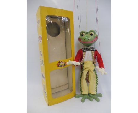 A boxed Pelham puppet 'Frog', late 1960s in cellophane box, individual toes version, in super condition with original strings