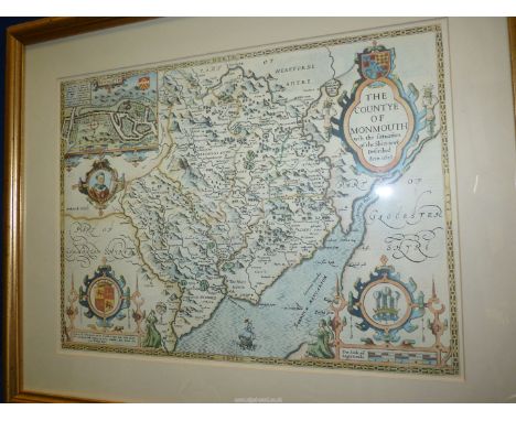 A framed coloured Print of map of county of Monmouth, 18" x 24".