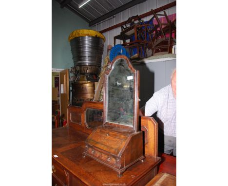 A fine old early Georgian burrwood Walnut, Oak and other wood free standing swing Mirror, the base with a slope with sliding 