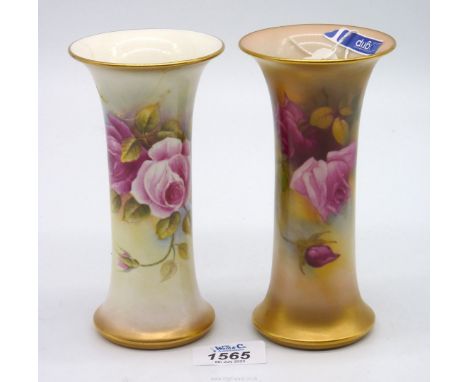 Two Royal Worcester porcelain trumpet vases (pattern G923), one signed M. Hunt (Mildred Hunt), dated 1924, the other signed P