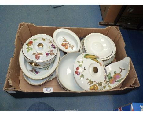 A quantity of Royal Worcester 'Evesham' cookware including four tureens, one with no lid, flan dishes, small meat platter, se