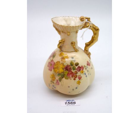 A Royal Worcester Blush Ivory ewer, back stamp 1507, date mark for 1903, two small chips to rim, hand painted floral decorati