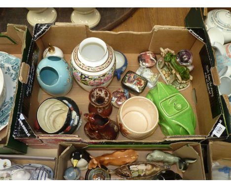 A quantity of china including Capodimonte tramp on a bench, Sadler novelty car teapot, Kernewek pottery Gurgle jug, Wedgwood 