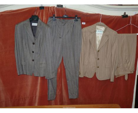 Two ladies trouser suits including  Joseph Janard brown pinstripe, size 12 .and Maxmara in light brown pin stripe, size 8.