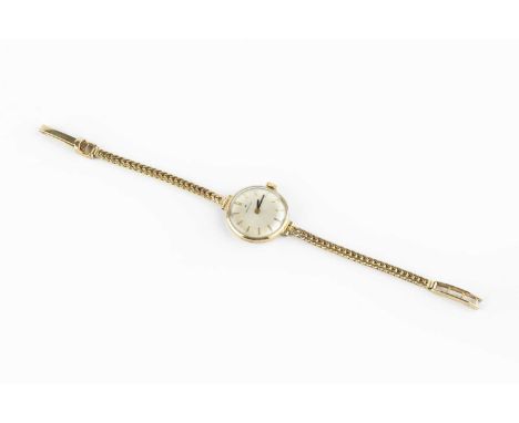 A lady's bracelet watch, the circular silvered dial with baton markers, signed HAMILTON, to a manual wind movement, on a 9ct 