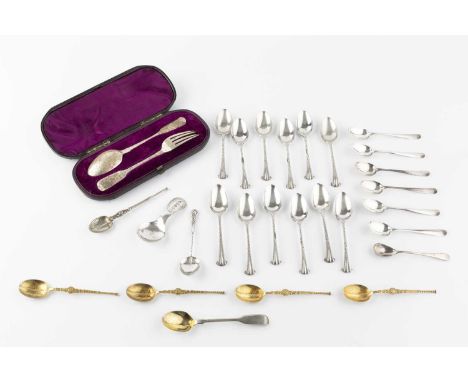 A set of twelve late Victorian silver teaspoons, by Josiah Williams &amp; Co, London 1896, various other silver tea and coffe