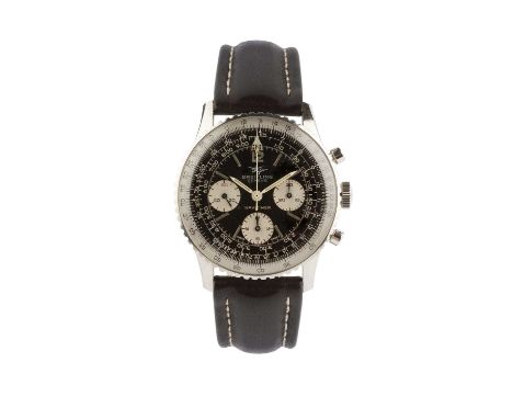 A stainless steel 'Navitimer' chronograph wristwatch by Breitling, the circular black dial with twin jet logo, Arabic numeral