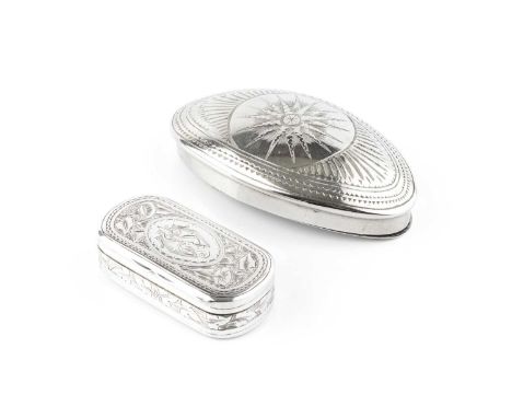 A mid Victorian silver snuff box, of rounded rectangular form, engraved with flowers and foliage within zigzag border, by Geo