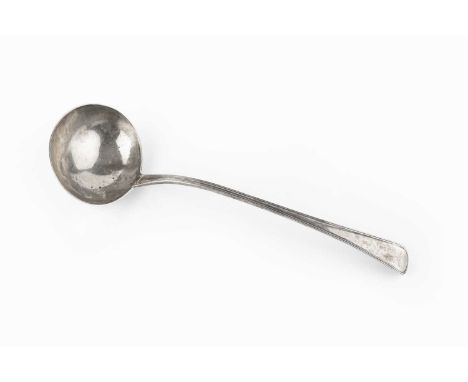 A George III silver old English thread pattern soup ladle, by Thomas Wallis II, London 1806, 33cm long, 7oz.