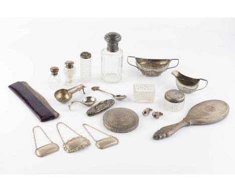 A small collection of assorted silver, to include a bachelor's sucrier and milk jug, Birmingham 1900 and 1906, a spoon rest, 