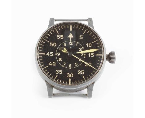 A German Luftwaffe navigator's oversized watch head, the circular black dial with Arabic hours, minutes and hacking centre se