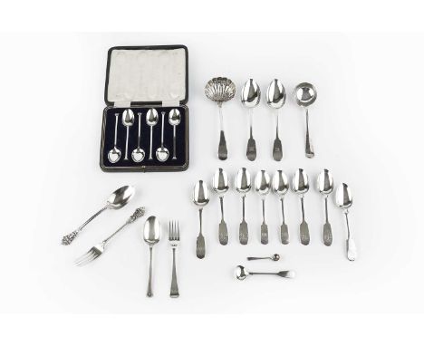 A collection of silver flatware, comprising a George III sifter spoon by Mary &amp; Elizabeth Sumner, London 1813, a Victoria