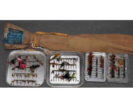 A vintage Edgar Sealy split cane fishing rod in canvas bag, together with a quantity of flies