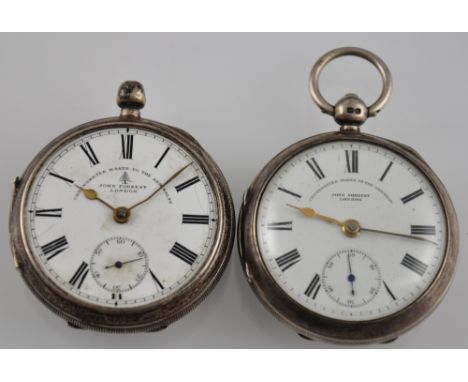 Two silver pocket watches, both John Forrest, London, Chronometer maker to the Admiralty, with keywind signed movements, the 