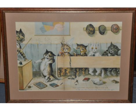After Louis Wain, School Room Cats, lithograph, 26 x 39 cm together with five other similar smaller works, (6).