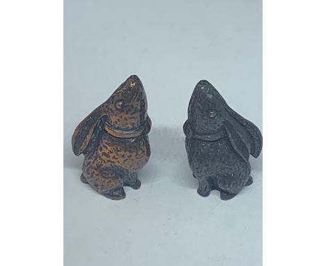 TWO MINATURE BRONZE RABBITS 