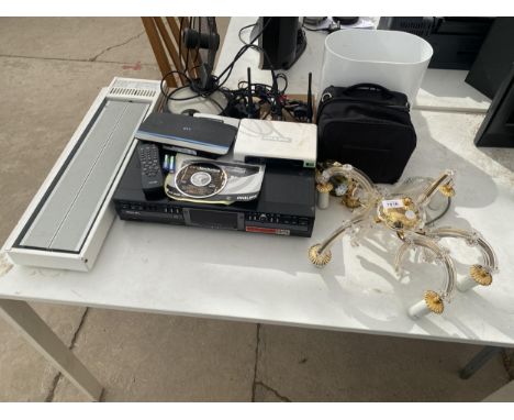 AN ASSORTMENT OF ITEMS TO INCLUDE A LIGHT FITTING, AND A PHILIPS CD RECORDER 