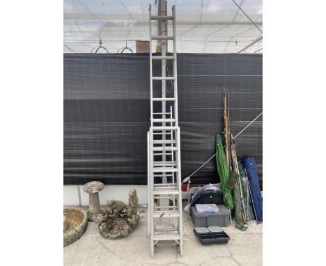 AN ALLOY LOFT LADDER AND TWO 2 SECTION ALLOY LADDERS 