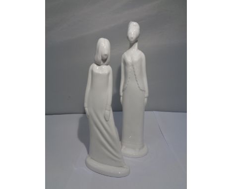 TWO SPODE WHITE FIGURINES 