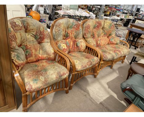 A WICKER CONSERVATORY TWO SEATER SOFA AND TWO ARMCHAIRS 