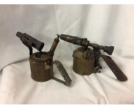 TWO VINTAGE BRASS BLOW LAMPS 