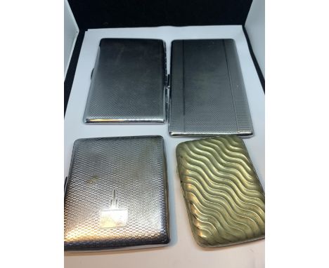 FOUR VINTAGE CIGARETTE CASES THREE WHITE METAL AND ONE ENGRAVED WITH CYPRUS 