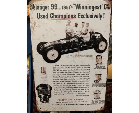 A VINTAGE STYLE METAL CHAMPION SPARK PLUGS SIGN 