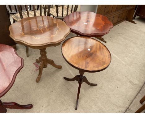 A PAIR OF ITALIAN STYLE TRIPOD TABLES, 21" DIAMETER AND ONE OTHER