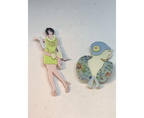 TWO ART DECO STYLE LADY BROOCHES 