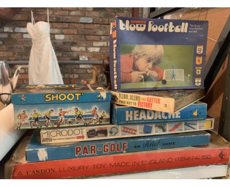 A SELECTION OF VINTAGE GAMES TO INCLUDE SHOOT, BLOW FOOTBALL, PAR-GOLF 
