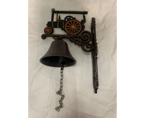 AN OUTDOOR WALL MOUNTED BELL WITH 'JOSEPH BREWER &amp; SONS' TRACTION ENGINE DETAILING 