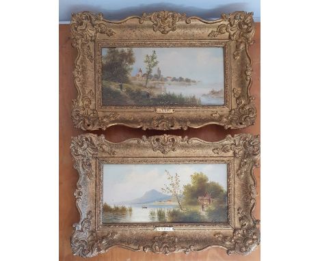 A 19th century Italian School, a pair of landscapes signed: 'G.Salvi', oil on panel, within a Louis XV style stucco frame (15