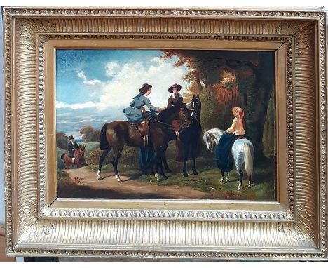 Attributed to Henri Auguste D'Ainecy, Comte de Montpezat (1817-1859), 'Ladies on horseback', unsigned, oil on panel, within a