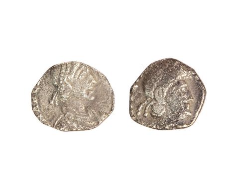 Two heavily clipped silver siliquae dating to the late 4th or early 5th century. The first of Julian II (AD 360-363), VOT V M