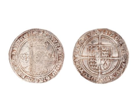 A silver hammered sixpence of Edward VI (1547-1553) dating to c. 1551-1553. Third period, Tower mint, initial mark: tun/tun. 