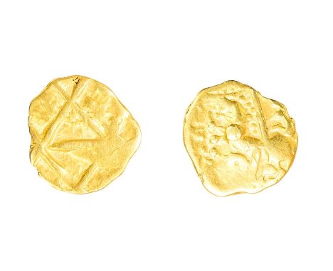 A gold quarter stater of Gallic extraction (attributed to the Nervii) probably dating to the second century BC. Rudd's 'cross