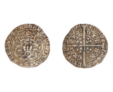 A silver hammered groat of Henry VI's first reign (1422-1461) dating c. 1422-1426. Annulet issue, mint of Calais, initial mar